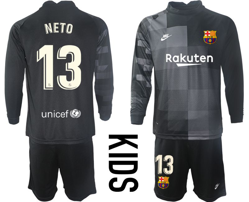 Youth 2021-2022 Club Barcelona black goalkeeper long sleeve #13 Soccer Jersey->youth soccer jersey->Youth Jersey